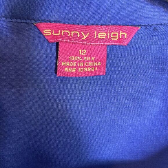 Women's Royal Blue Shiny 100% Silk Wrap Holiday Party Blouse - Picture 8 of 9